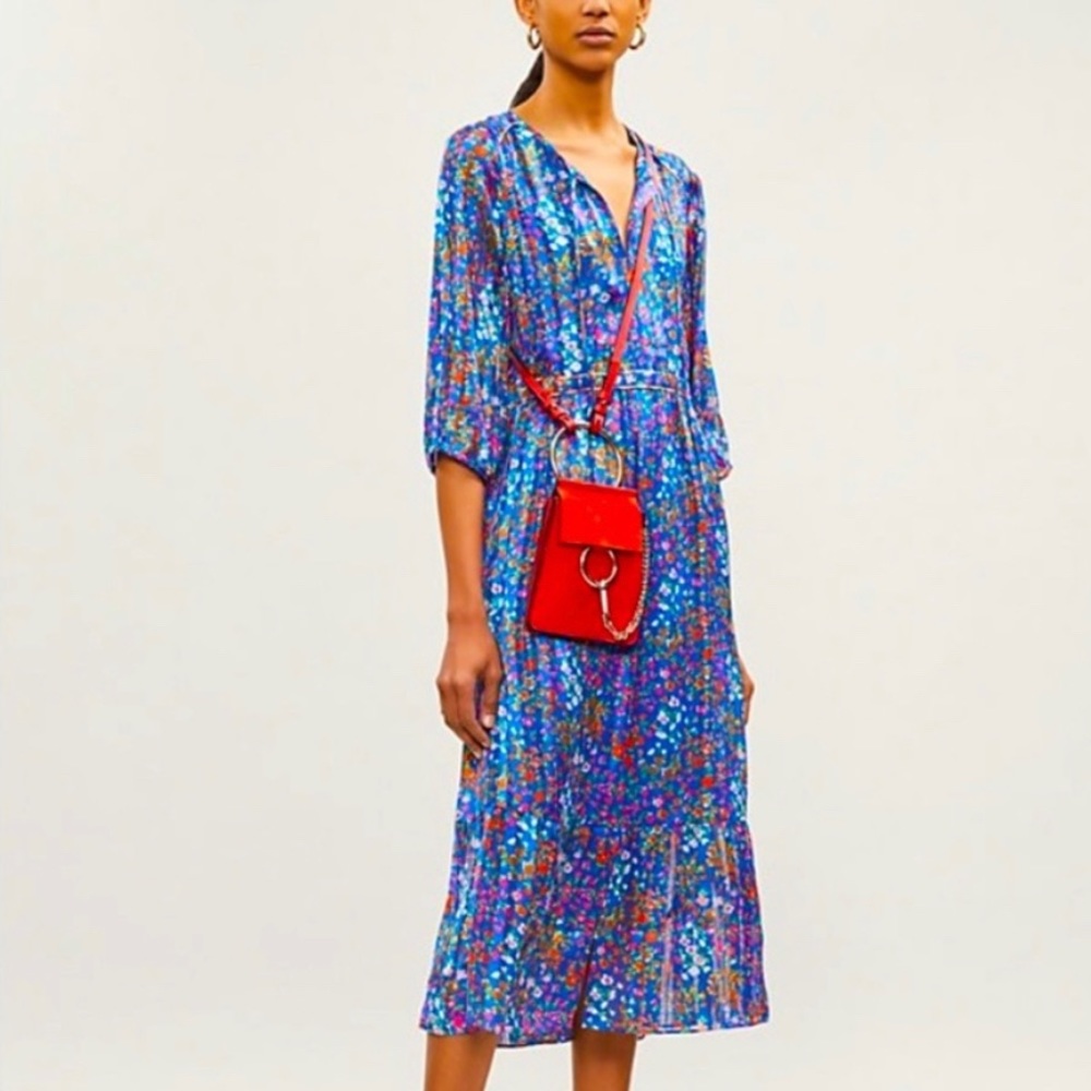 ba&sh Paris Reese Ditsy Floral Pleated Midi Dress in Blue